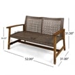 Benjara Bops Outdoor Loveseat- Natural Brown Acacia Wood- 52 Inch- Gray Wicker