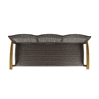 Benjara Bops Outdoor Sofa- Brown Acacia Wood Frame- 76 Inch- Gray Wicker