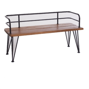 Benjara Zoe Outdoor Bench- Industrial Metal Frame- 48&quot Brown Acacia Wood