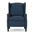 Benjara Manual Recliner Chair- Wingback and Nailhead Trim- Navy Blue Polyester