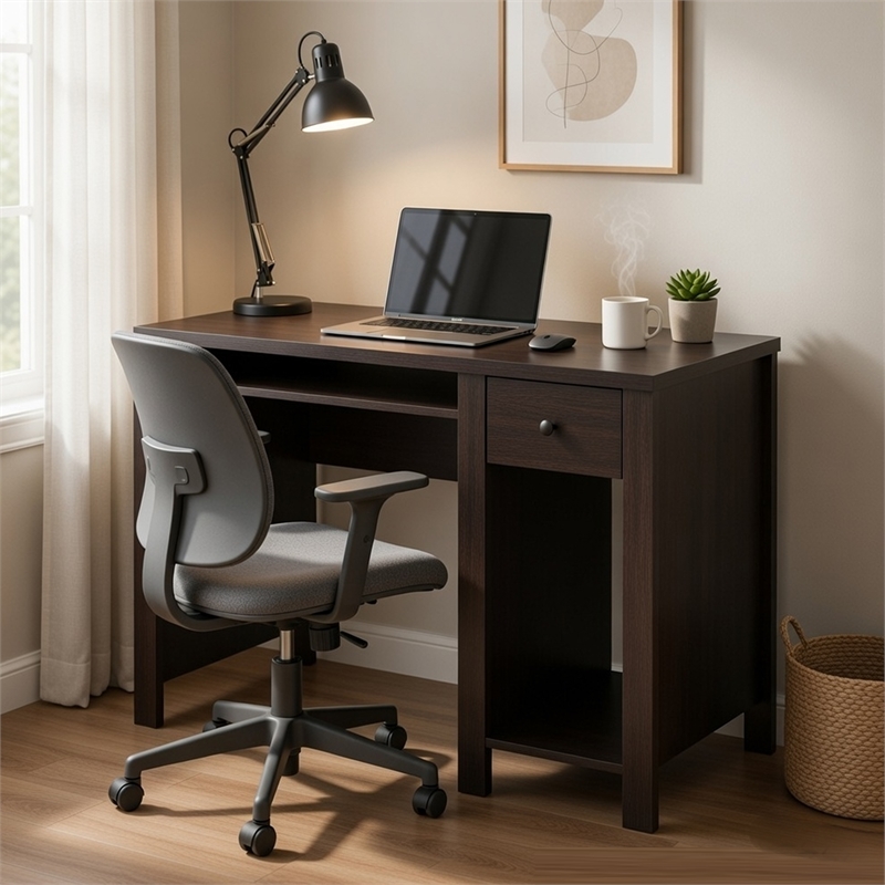 Benjara Akol Computer Desk- Keyboard Drawer and Storage- 39 Inch- Black