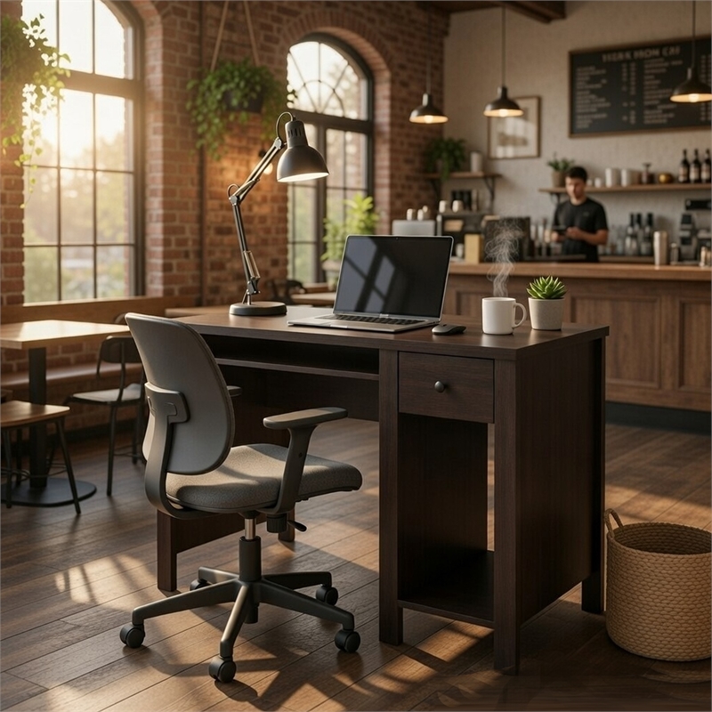 Benjara Akol Computer Desk- Keyboard Drawer and Storage- 39 Inch- Black