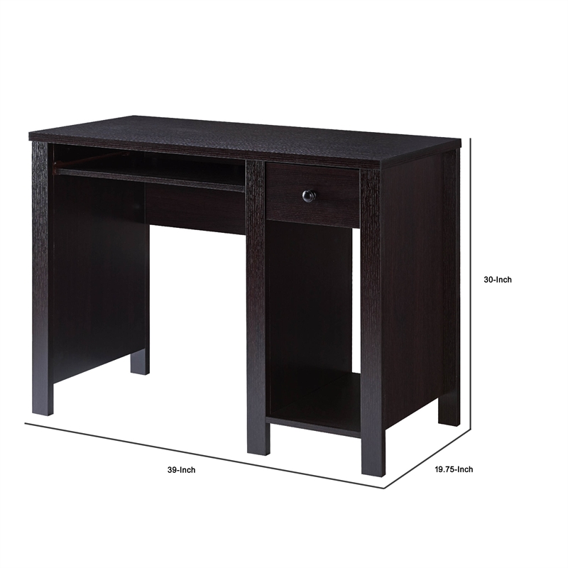 Benjara Akol Computer Desk- Keyboard Drawer and Storage- 39 Inch- Black