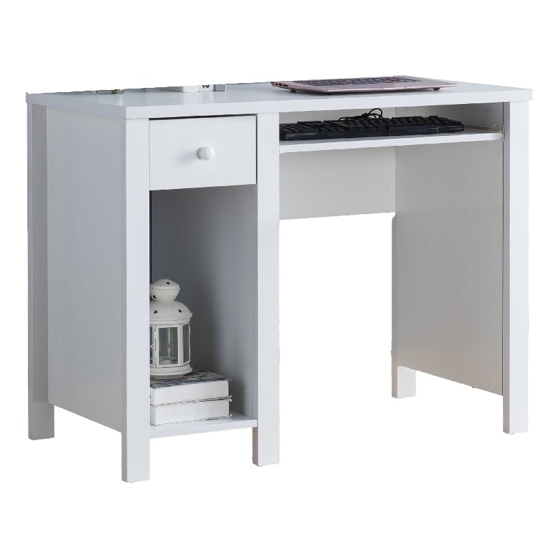 Benjara Akol Computer Desk- Keyboard Drawer and Storage- 39 Inch- Modern White