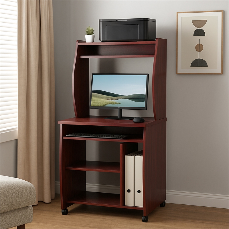 Benjara Niro Utility Desk Cart with Hutch- 7 Shelves- 53