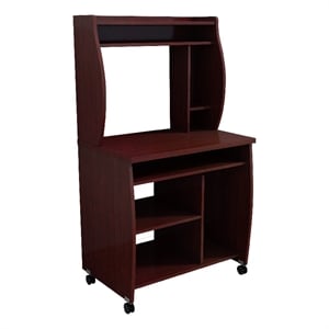 Benjara Niro Utility Desk Cart with Hutch- 7 Shelves- 53&quot Mahogany Brown