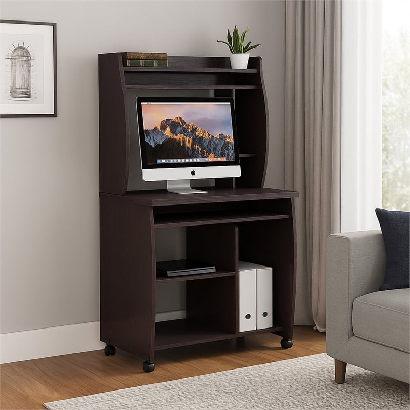 Benjara Niro Utility Desk Cart with Hutch- 7 Shelves- 53