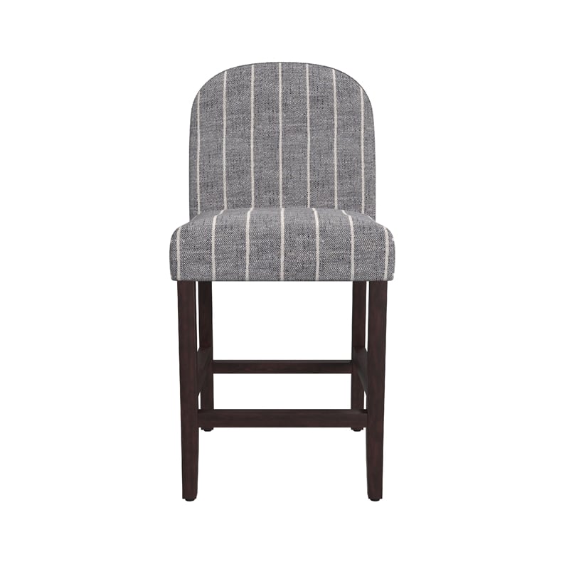 Benjara Aleo Counter Stool Chair- Woven Fabric Gray and White Tweed Stripes