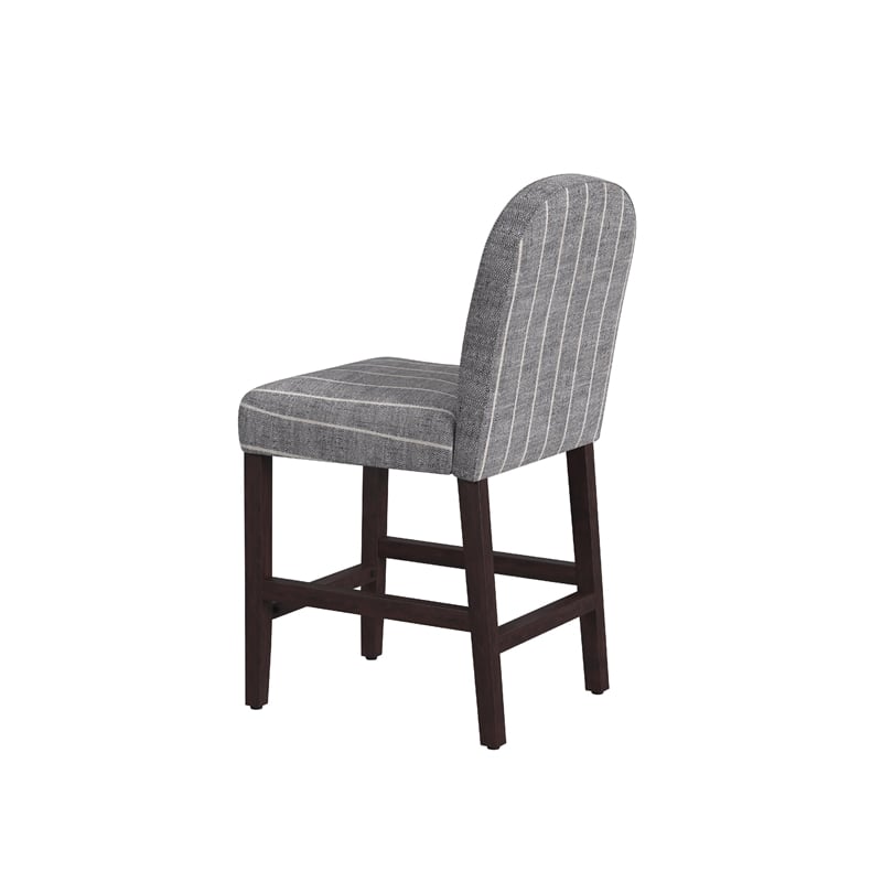 Benjara Aleo Counter Stool Chair- Woven Fabric Gray and White Tweed Stripes