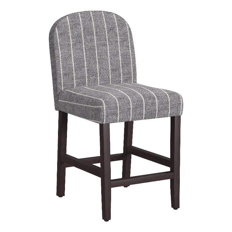 Benjara Aleo Counter Stool Chair- Woven Fabric Gray and White Tweed Stripes