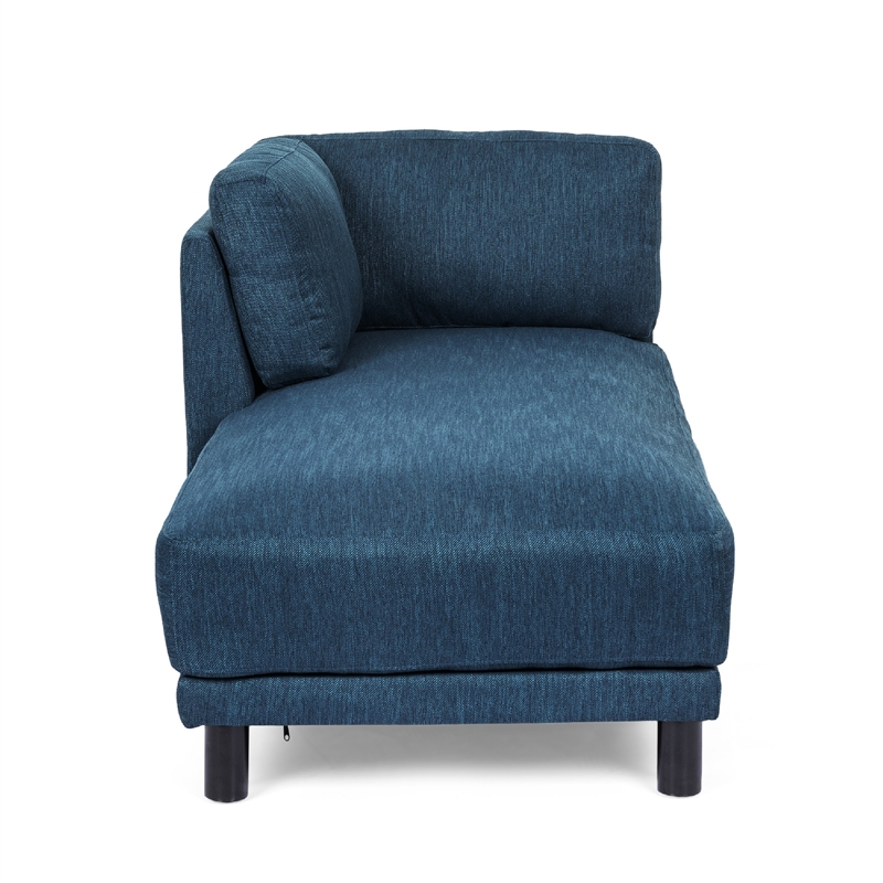 Benjara Selly Chaise Lounger with Soft Shape- Modern Navy Blue Fabric
