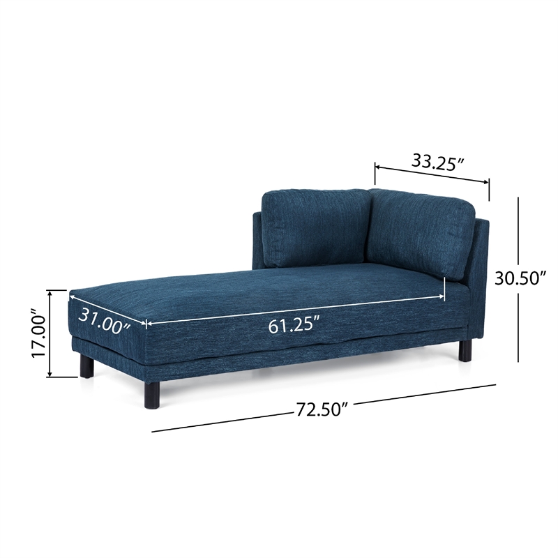 Benjara Selly Chaise Lounger with Soft Shape- Modern Navy Blue Fabric