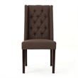 Benjara Greg Dining Chair Set of 2- High Wingback- Birch Wood- Brown Fabric