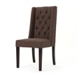 Benjara Greg Dining Chair Set of 2- High Wingback- Birch Wood- Brown Fabric