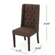 Benjara Greg Dining Chair Set of 2- High Wingback- Birch Wood- Brown Fabric