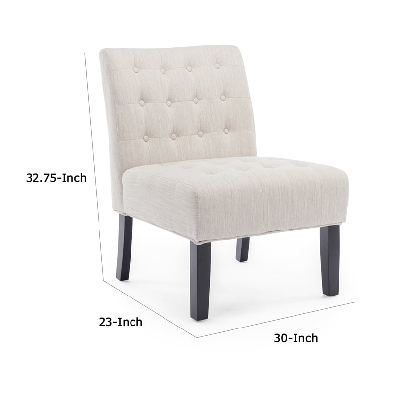 Benjara Janine Accent Chair Set of 2- Beige Button Tufted Waffle Stitch Fabric