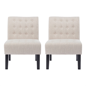 Benjara Janine Accent Chair Set of 2- Beige Button Tufted Waffle Stitch Fabric