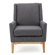 Benjara Weli Accent Sofa Chair- Gray Fabric Padded Seat- Light Brown Legs