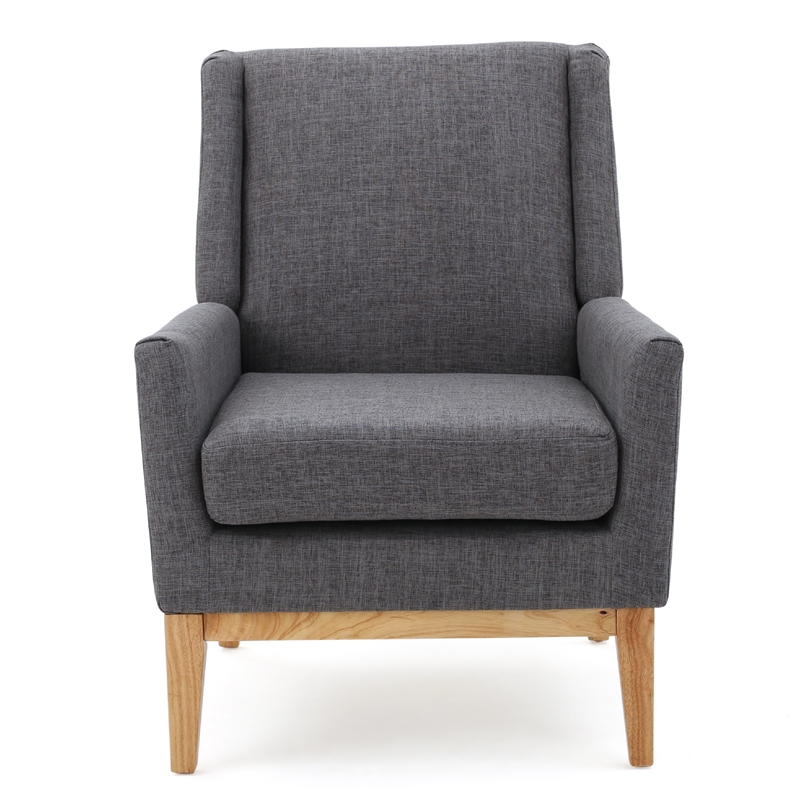 Benjara Weli Accent Sofa Chair- Gray Fabric Padded Seat- Light Brown Legs