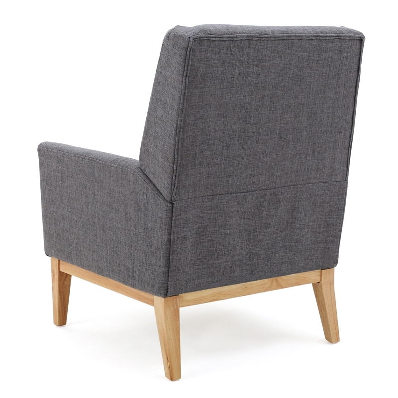 Benjara Weli Accent Sofa Chair- Gray Fabric Padded Seat- Light Brown Legs