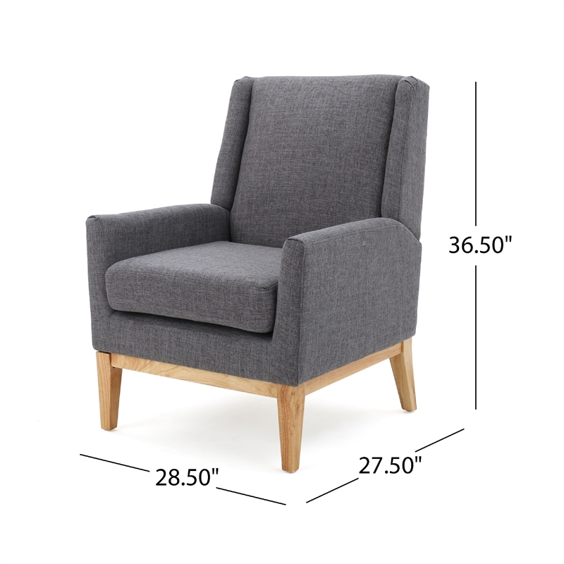 Benjara Weli Accent Sofa Chair- Gray Fabric Padded Seat- Light Brown Legs