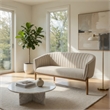 Benjara Fery Loveseat- Beige Fabric Channel Stitched Back- Brown Wood 55 Inch
