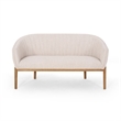 Benjara Fery Loveseat- Beige Fabric Channel Stitched Back- Brown Wood 55 Inch