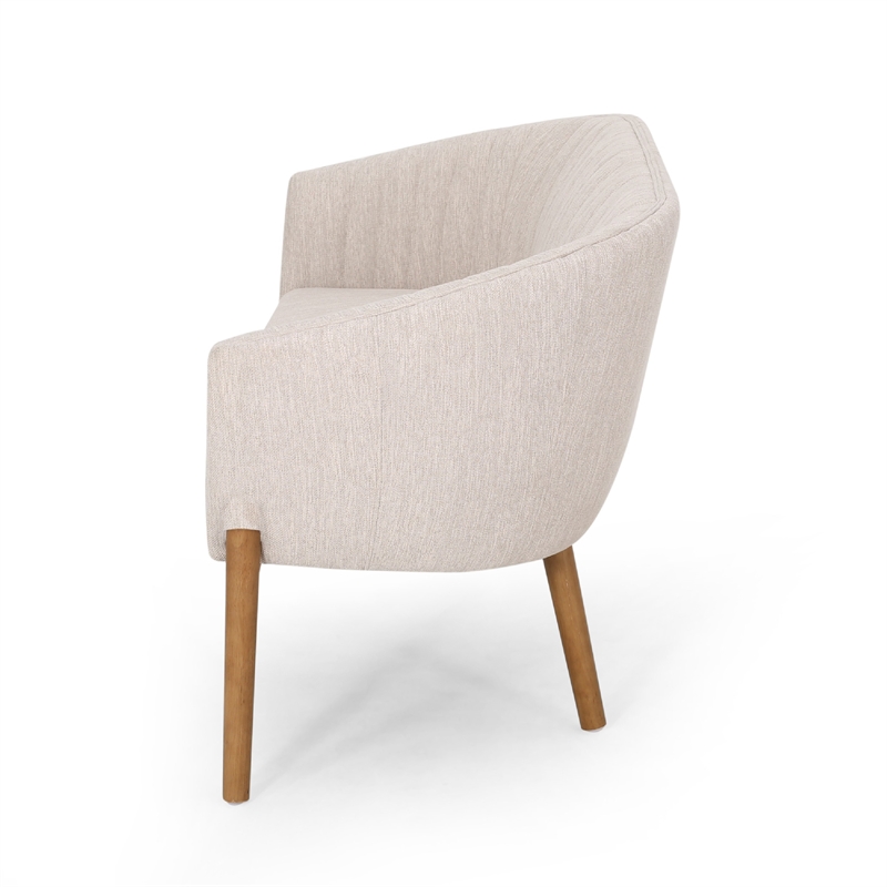 Benjara Fery Loveseat- Beige Fabric Channel Stitched Back- Brown Wood 55 Inch