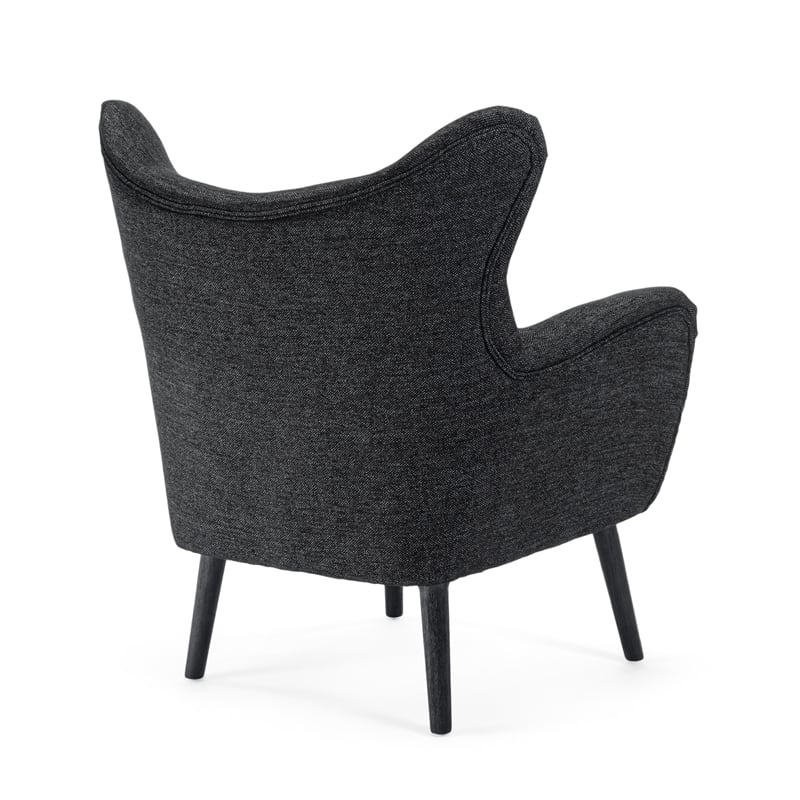 Benjara Modern Armchair- Wingback Design- Splayed Legs- Black Oak Wood
