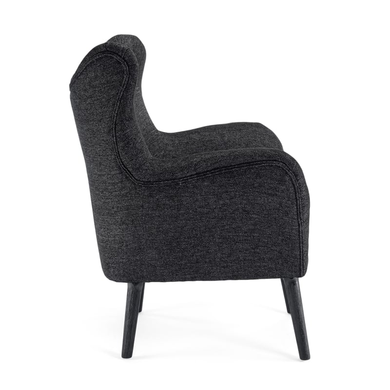 Benjara Modern Armchair- Wingback Design- Splayed Legs- Black Oak Wood