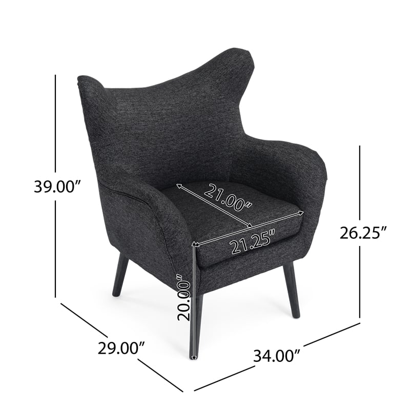 Benjara Modern Armchair- Wingback Design- Splayed Legs- Black Oak Wood