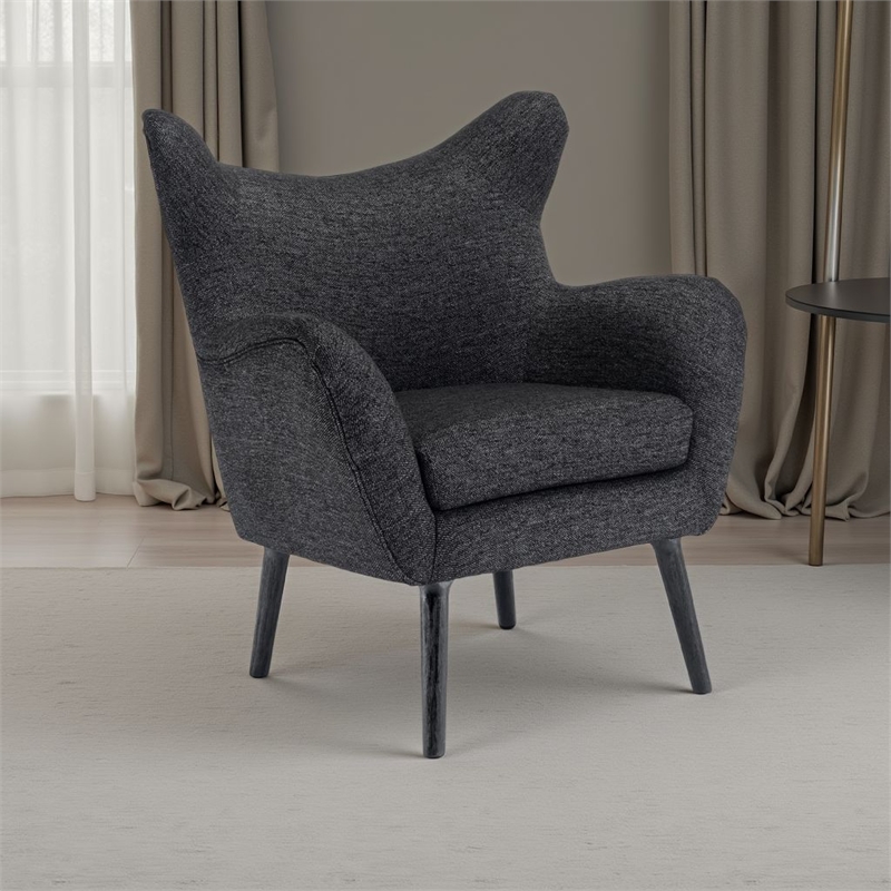 Benjara Modern Armchair- Wingback Design- Splayed Legs- Black Oak Wood