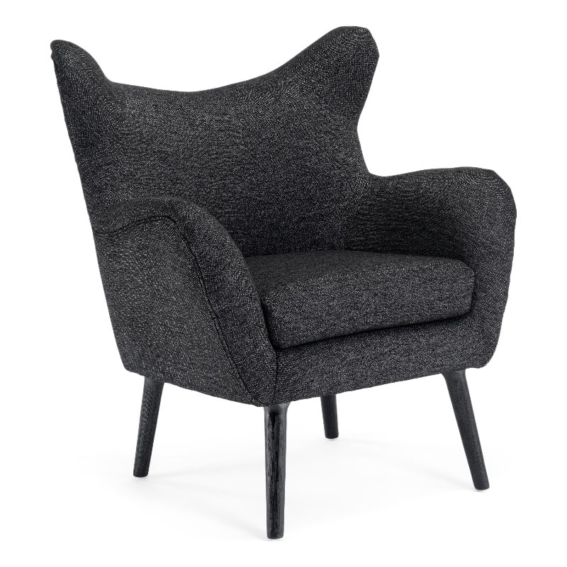 Benjara Modern Armchair- Wingback Design- Splayed Legs- Black Oak Wood