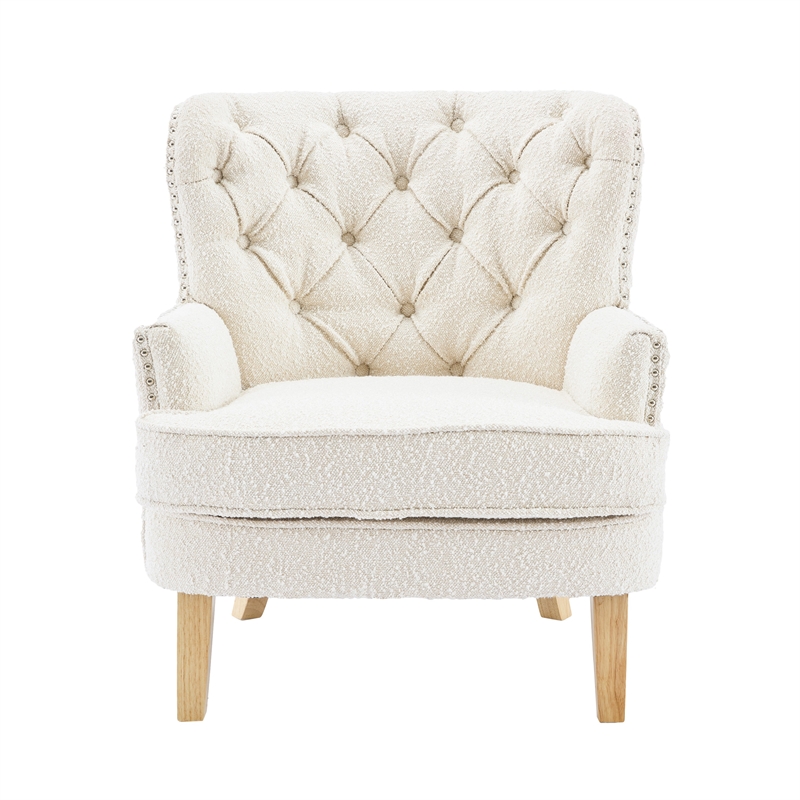 Benjara Modern Club Chair- Classic Button Tufted Wingback- Almond White