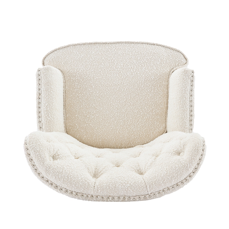 Benjara Modern Club Chair- Classic Button Tufted Wingback- Almond White