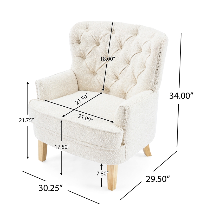 Benjara Modern Club Chair- Classic Button Tufted Wingback- Almond White