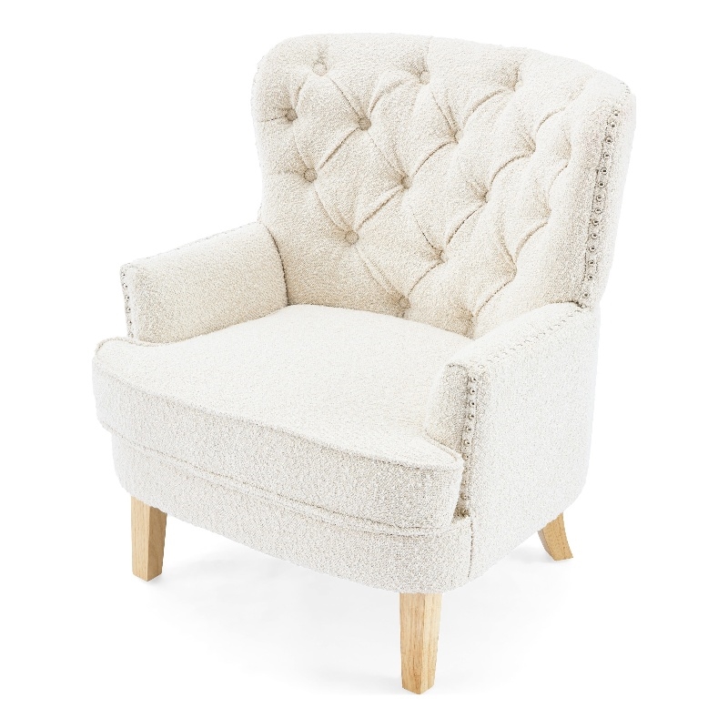 Benjara Modern Club Chair- Classic Button Tufted Wingback- Almond White