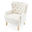 Benjara Modern Club Chair- Classic Button Tufted Wingback- Almond White