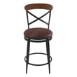 Benjara Swivel Counter Stool Chair- Industrial Black Metal- Brown Faux Leather