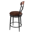 Benjara Swivel Counter Stool Chair- Industrial Black Metal- Brown Faux Leather