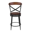 Benjara Swivel Counter Stool Chair- Industrial Black Metal- Brown Faux Leather