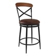 Benjara Swivel Counter Stool Chair- Industrial Black Metal- Brown Faux Leather