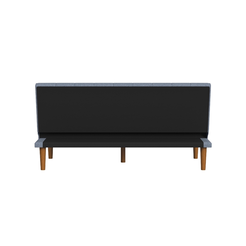 Benjara Ian Convertible Futon Sofa Bed- Adjustable Recliner- Blue Woven Fabric