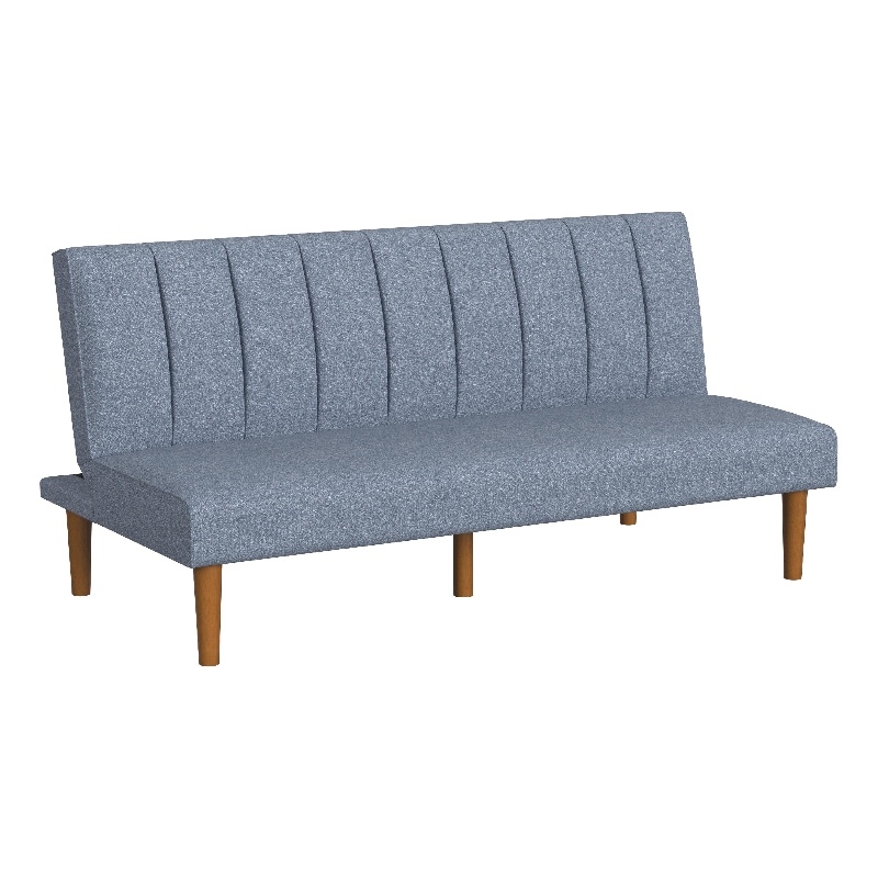 Benjara Ian Convertible Futon Sofa Bed- Adjustable Recliner- Blue Woven Fabric