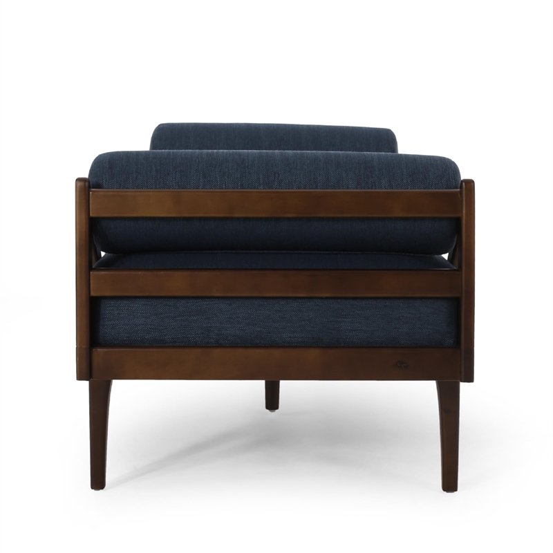 Benjara Henry Chaise Lounger with 2 Bolster Pillows- Waffle Stitch Fabric Blue