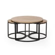 Benjara Gery 3pc Nesting Coffee and End Table Set- Brown Wood- Black Metal