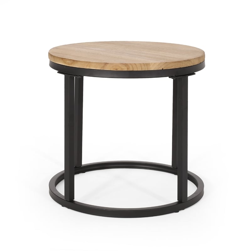 Benjara Gery 3pc Nesting Coffee and End Table Set- Brown Wood- Black Metal