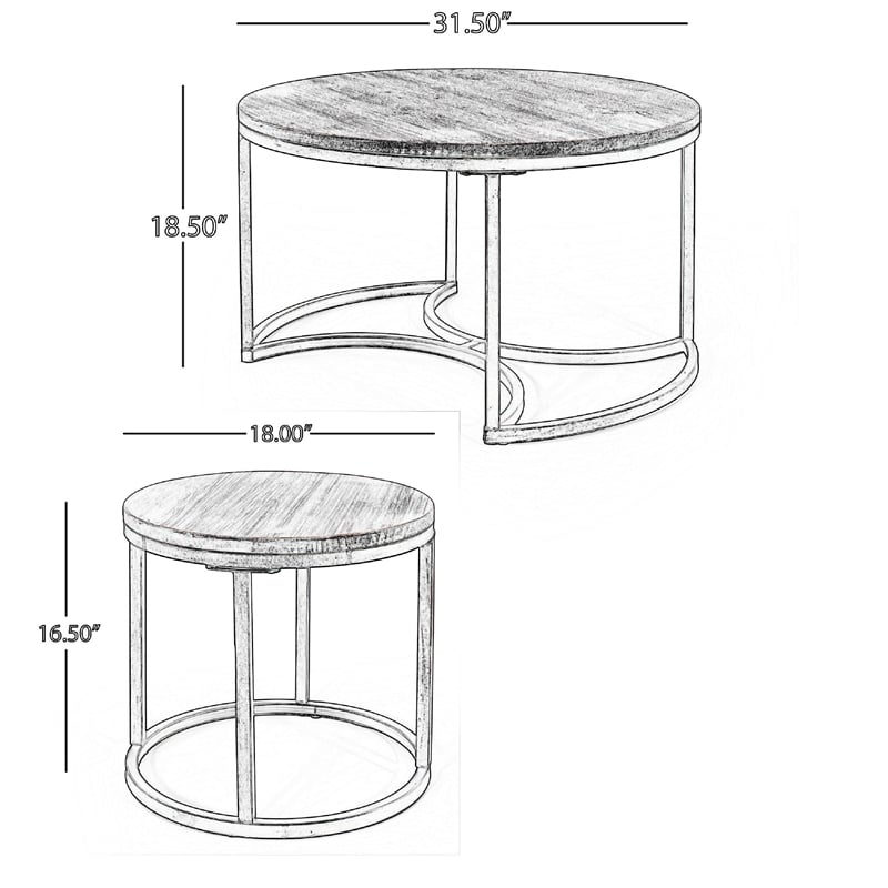 Benjara Gery 3pc Nesting Coffee and End Table Set- Brown Wood- Black Metal