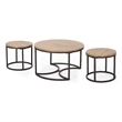 Benjara Gery 3pc Nesting Coffee and End Table Set- Brown Wood- Black Metal