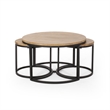 Benjara Gery 3pc Nesting Coffee and End Table Set- Brown Wood- Black Metal